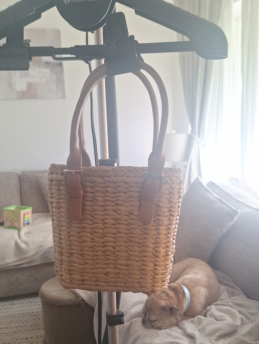 Source Unknown Natural Woven Tote with Tan Handles
